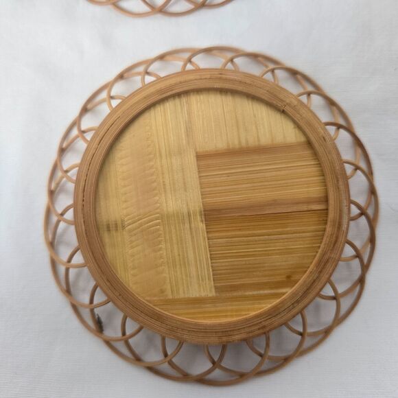 Geisha Bamboo Asian Wicker Coaster Set of 6 with Holder Vintage - Picture 14 of 16